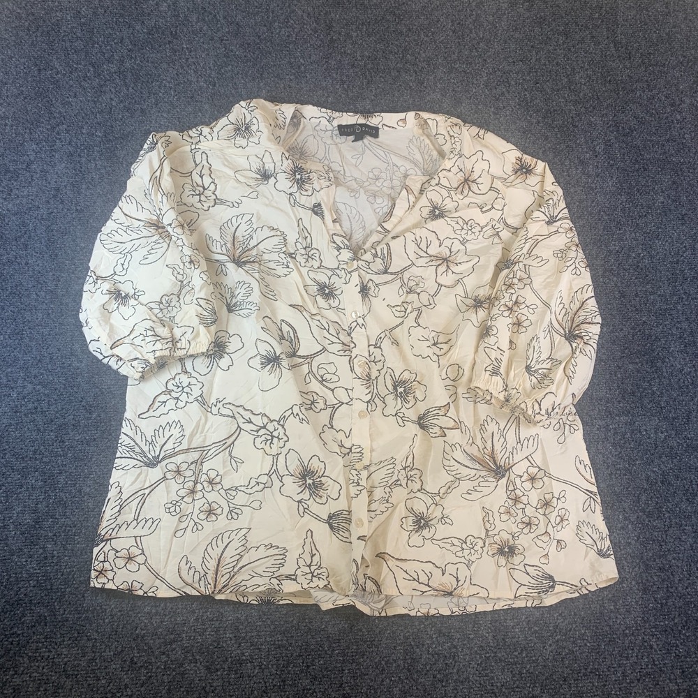 Fred David Shirt Womens 1X Beige Good Floral Rayon Balloon Sleeve M2U008RW